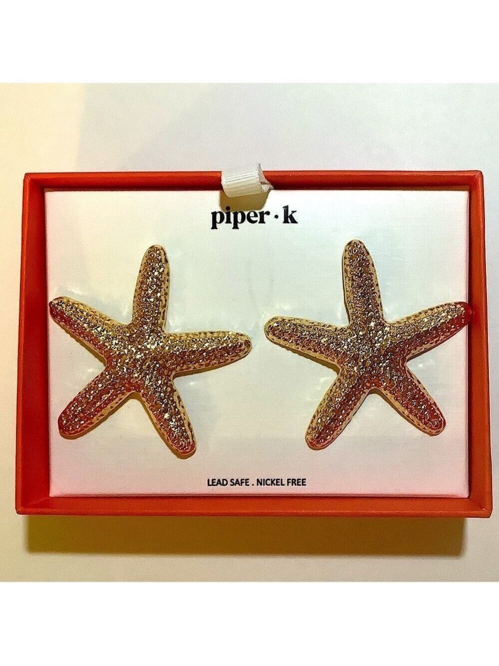 Piper K Large Textured Goldtone Starfish Earrings New